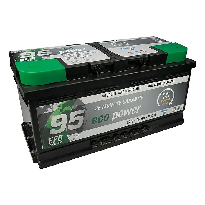 Cartec Autobatterie - 95 Ah, Spannung: 12 V - Ein Eco Power 95 EFB-Technologie Autobatterie, wartungsfrei und leistungsstark für zuverlässigen Start und langen Betrieb.