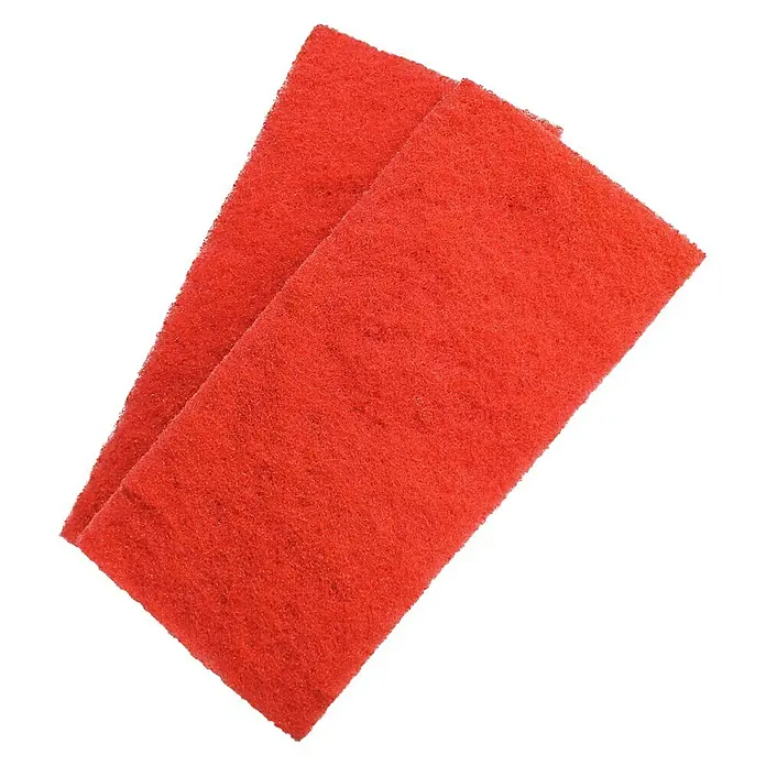 Reinigungspad - Rot, 2 Stk. - Zwei rote Scheuerschwämme, die übereinander liegen und eine raue Textur aufweisen, ideal für die Reinigung.