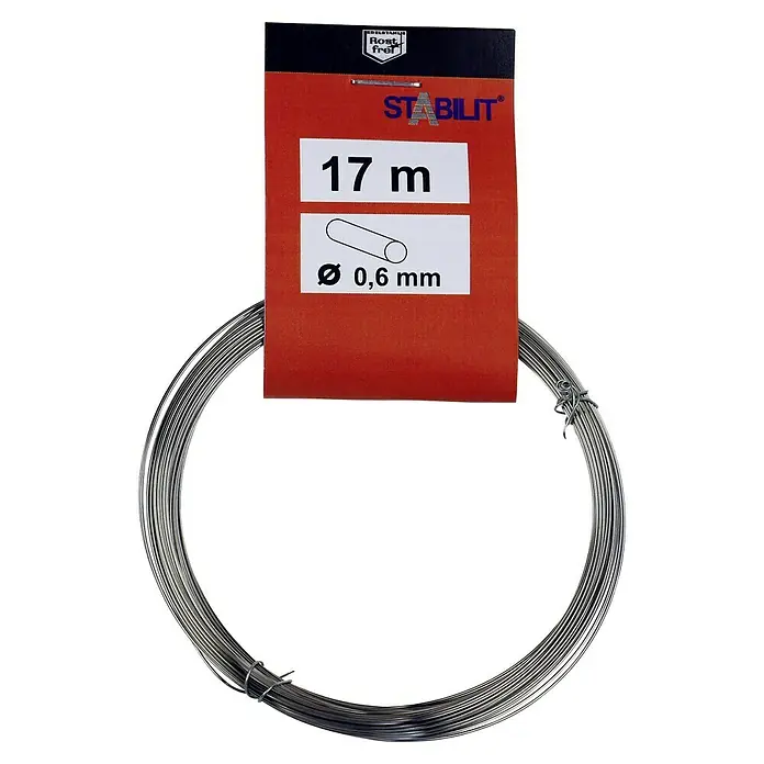Stabilit DrahtØ x L: 0,6 mm x 1.700 cm, Edelstahl - Ein Ring aus Stabilit Edelstahldraht, rostfrei, mit einer Länge von 17m und einem Durchmesser von 0,6 mm. Vielseitig für Haus und Garten.