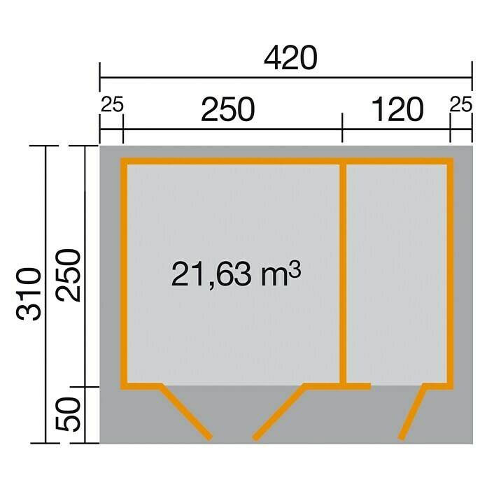 Weka Blockbohlenhaus Niklas3,1 x 4,2 m, Wandstärke: 28 mm, Mit Nebenraum View From Above