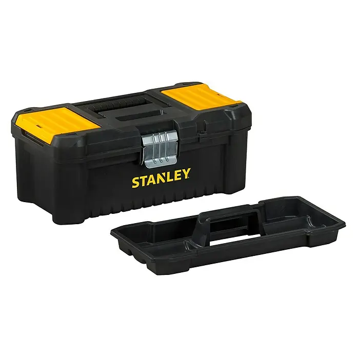 Stanley Werkzeugkasten 16″ - 40,6 x 20,5 x 19,5 cm, Größe: 16″, Kunststoff - Stanley Werkzeugkasten aus schwarzem und gelbem Kunststoff mit herausnehmbarem Einsatz. Praktisch und robust für jede Werkstatt.