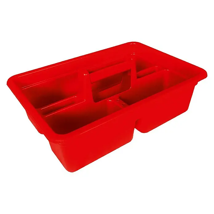 Wisent Werkzeugträger Basic - 385 x 275 x 140 mm - Rote Kunststoff-Werkzeugkiste mit mehreren Fächern und einem Tragegriff zur einfachen Organisation von Werkzeugen und Zubehör.