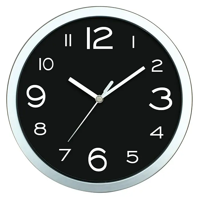 Wanduhr Basic - Durchmesser: 20 cm, Schwarz - Elegante Wanduhr mit schwarzem Zifferblatt und silbernem Rahmen. Präzise Zeitanzeige und stilvolles Design für jeden Raum.