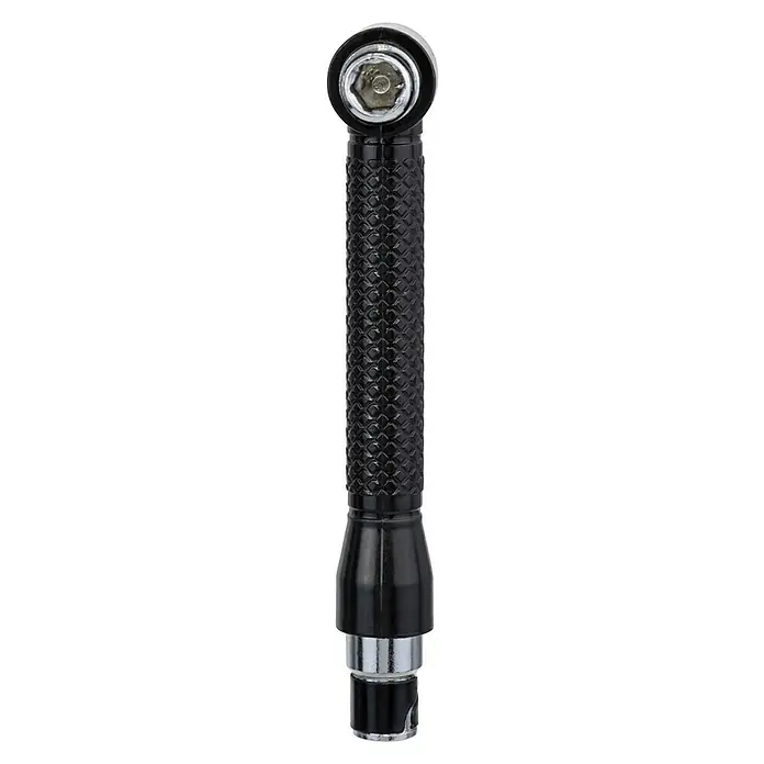 Craftomat Winkelschraubendreher - Passend für: Bits ¼″ Sechskant - Nahaufnahme einer schwarzen Inspektionslampe mit flexiblem Kopf und verchromten Enden. Das Werkzeug ist ideal für schwer zugängliche Stellen.