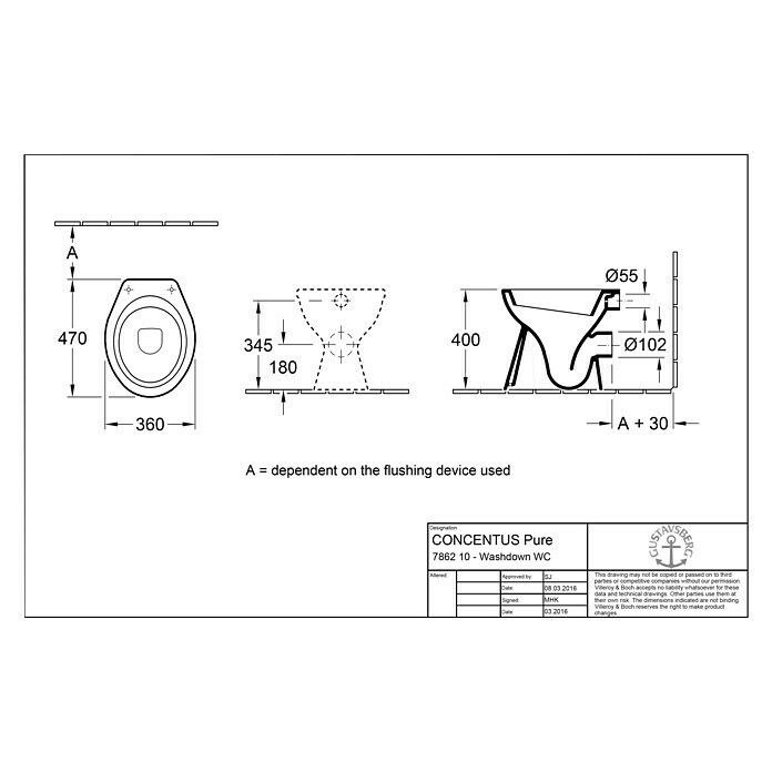 Gustavsberg Concentus Pure Stand-WC (Tiefspüler, WC Abgang: Waagerecht, Weiß)