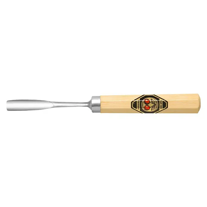 Kirschen Kerbschnitzbeitel - Gebogen, Form Schneide: Hohl, Klingenbreite: 6 mm - Stecheisen mit Holzgriff und Metallklinge, ideal für präzise Holzarbeiten und detailreiche Schnitzereien. Ein Werkzeug für Profis.
