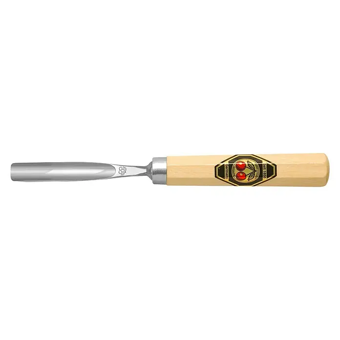 Kirschen Schnitzbeitel - Gebogen, Klingenbreite: 10 mm - Stecheisen mit Holzgriff und Chrom-Vanadium-Stahl Klinge. Ideal für Holzarbeiten, robust und langlebig.