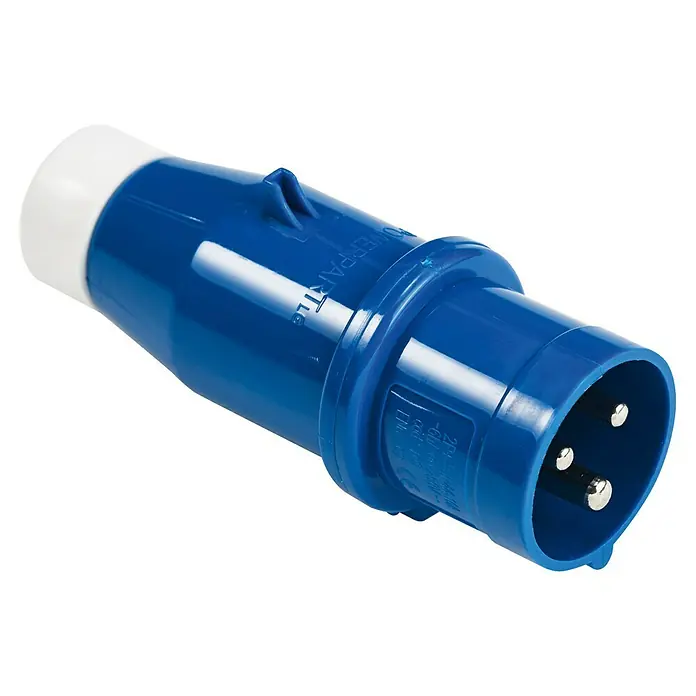 Talamex CEE-Stecker - Polanzahl: 3 Stk., Geeignet für: Landanschluss, 16 A - Blauer Industriestecker mit drei Stiften und weißer Kappe für den Einsatz in anspruchsvollen Umgebungen.