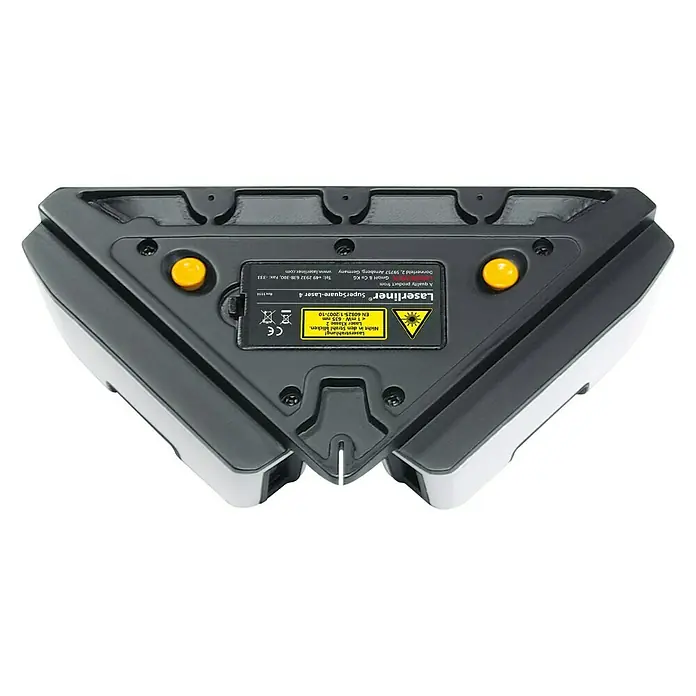 Laserliner Linienlaser SuperSquare-Laser 4 - Max. Arbeitsbereich: 15 m, Messgenauigkeit: 0,5 mm/m - Nahaufnahme des Laserliner SuperSquare-Laser 4, einem Werkzeug für präzise rechtwinklige Ausrichtung, ideal für Bau- und Renovierungsarbeiten.