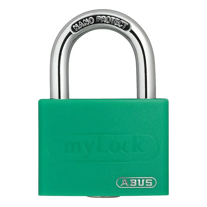 Abus Vorhängeschloss T65 AL 40 Color - 40 x 65 mm, Bügelstärke: 6,5 mm, Aluminium - Grünes ABUS myLock Vorhängeschloss mit Nano Protect Bügel für zusätzlichen Schutz vor Korrosion und Witterungseinflüssen.