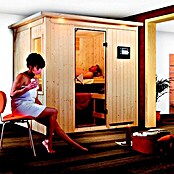 Karibu Systemsauna Bodin (Mit 9 kW Saunaofen mit integrierter Steuerung, Mit Dachkranz und Beleuchtung, 151 x 196 x 198 cm)