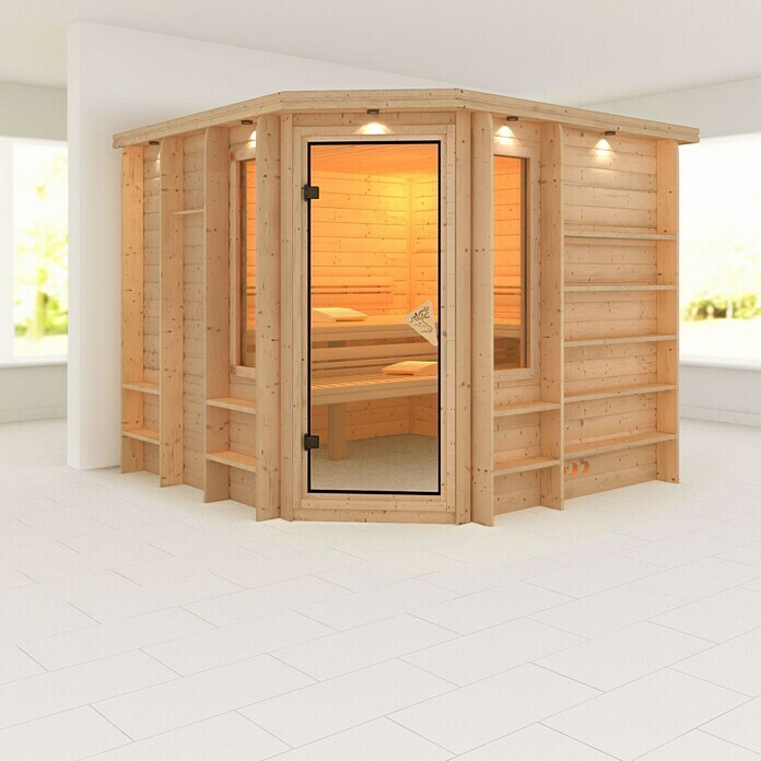 Karibu Massivholzsauna Marona (Ohne Ofen, L x B x H: 259 x 245 x 192 cm)