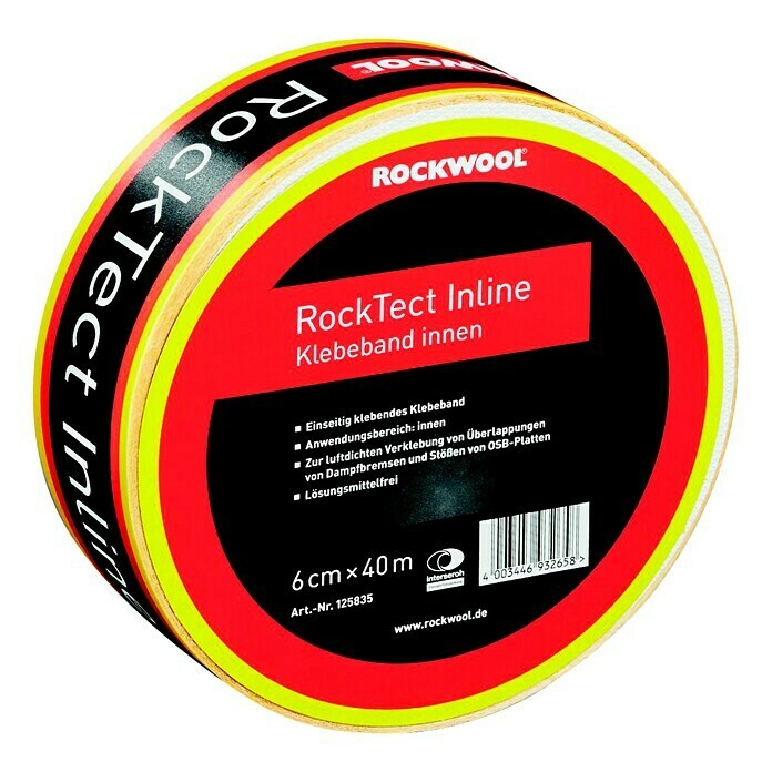 Rockwool RockTect Klebeband Inline40 m x 60 mm, Geeignet für: Überlappende Dampfbremsen, Einseitig klebend Front View