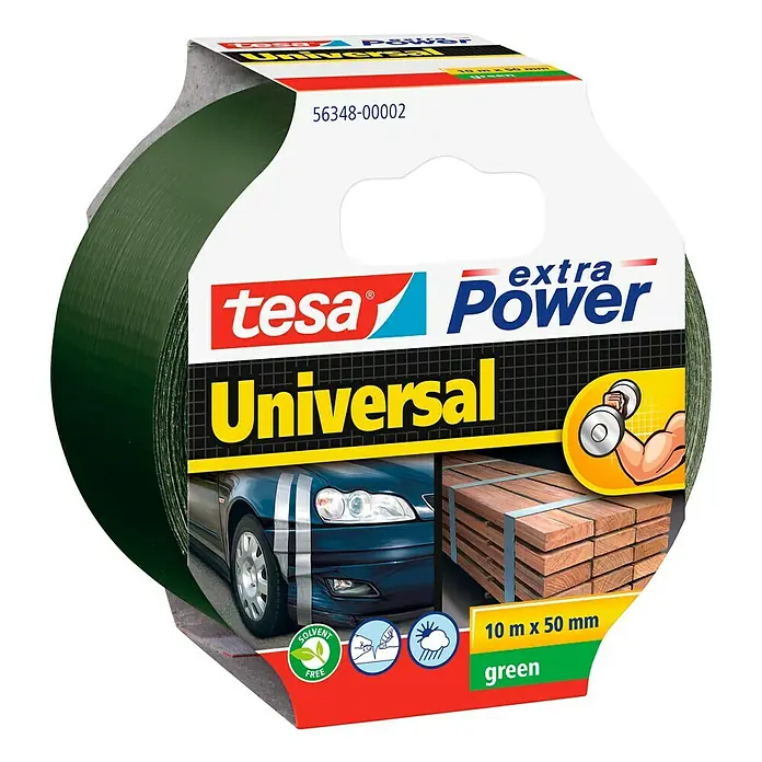 Tesa Extra Power Cinta adhesiva de papel Universal - Verde, 10 m x 50 mm - Cinta Tesa extra Power Universal en verde, 10 m x 50 mm. Versátil para reparaciones y montaje. Fuerte, fiable y resistente a la intemperie.