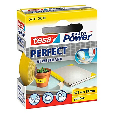 Tesa Extra Power Gewebeband PERFECT (Gelb, 2,75 m x 19 mm)