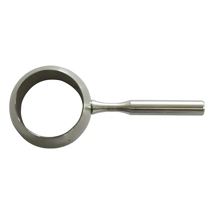 Treba Frewa Kugelring E5 - Edelstahl V2A, Gewinde: M 8, Mit Biegestift - Nahaufnahme eines silbernen Drehwerkzeugs mit rundem Kopf und Griff, ideal für Holzarbeiten und Präzisionsdrehen.
