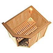 Karibu Saja (Mit Plug & Play Ofen 3,6 kW inkl. Steuerung Modern, Mit Dachkranz und Beleuchtung, 195 x 152 x 198 cm)