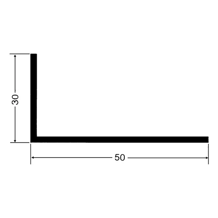 BaukulitVox Basic-Line Winkelleiste - Weiß, 2.500 x 50 x 30 mm - Darstellung eines L-förmigen Metallprofils mit den Maßen 30 mm und 50 mm, ideal für Konstruktionen.