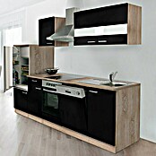 Respekta Composición de cocina (Ancho: 280 cm, Con dispositivos eléctricos, Negro)