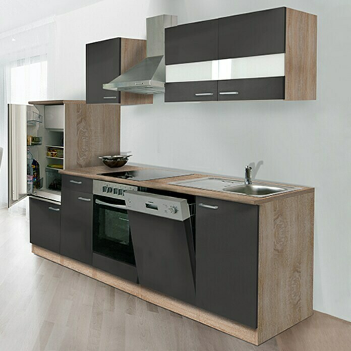 Respekta Composición de cocina (Ancho: 280 cm, Con dispositivos eléctricos, Gris)