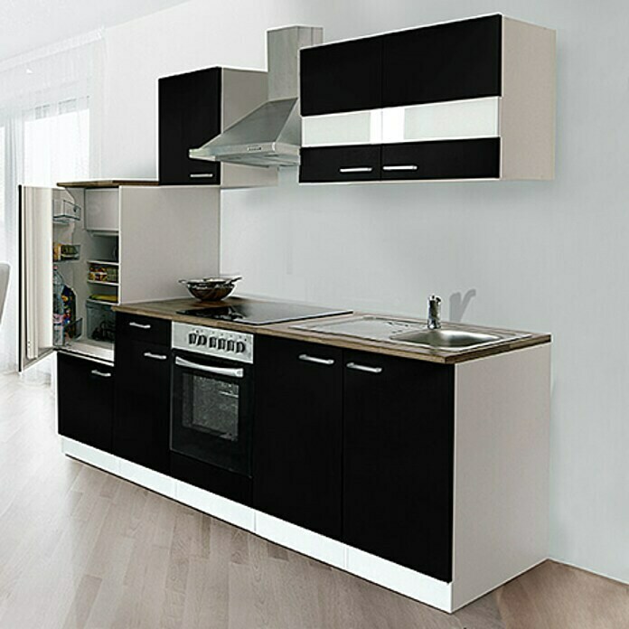 Respekta Composición de cocina (Ancho: 270 cm, Con dispositivos eléctricos, Negro)