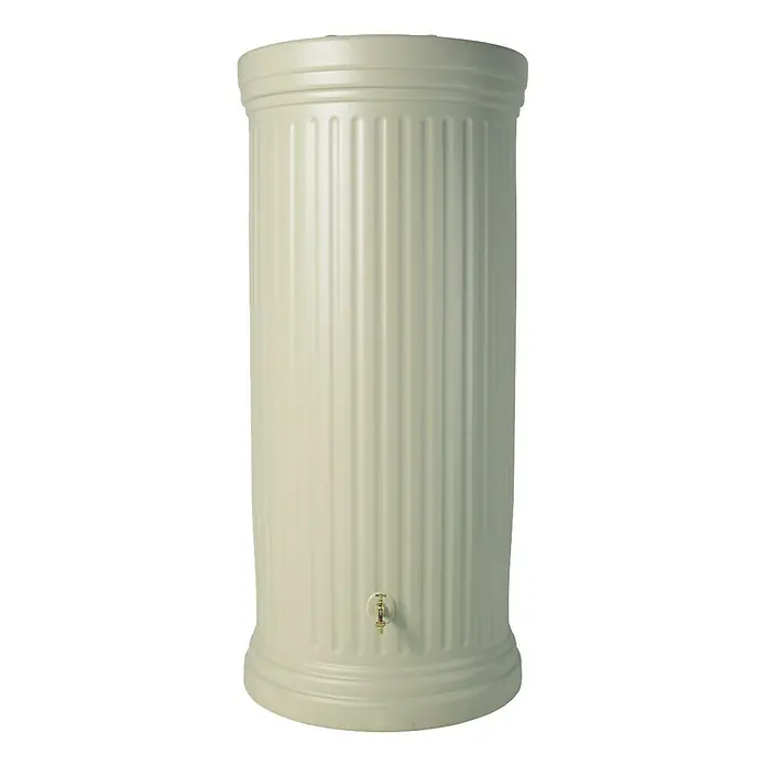 Garantia Classic Line Regenspeicher - 2.000 l, Sandbeige - Elfenbeinfarbene Regentonnen-Säule mit Rillen und Messinghahn für die Gartenbewässerung.