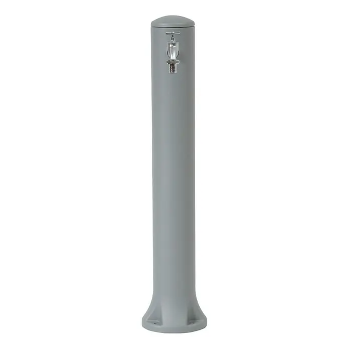 Garantia Wasserzapfstelle Rondo - Sandstein, Höhe: 90 cm - Graue Außenzapfstelle mit einem Hahn aus Edelstahl. Ideal für Gärten oder öffentliche Plätze, um Wasser leicht zugänglich zu machen.