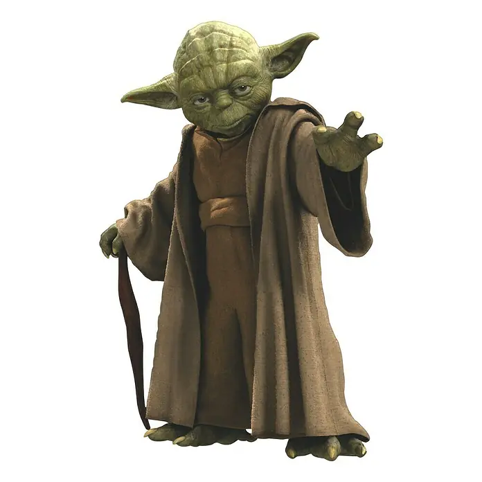 Komar Star Wars Wandtattoo Yoda - 70 x 100 cm - Yoda, der legendäre Jedi-Meister aus Star Wars, steht mit seinem Gehstock da. Seine grüne Haut und spitzen Ohren sind charakteristisch.