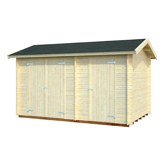 Palmako Gerätehaus Combished 2Außenbreite inkl. Dachüberstand: 440 cm, Außentiefe inkl. Dachüberstand: 286 cm, Grundfläche: 8,9 m², Wandstärke: 28 mm, Natur Left Side View