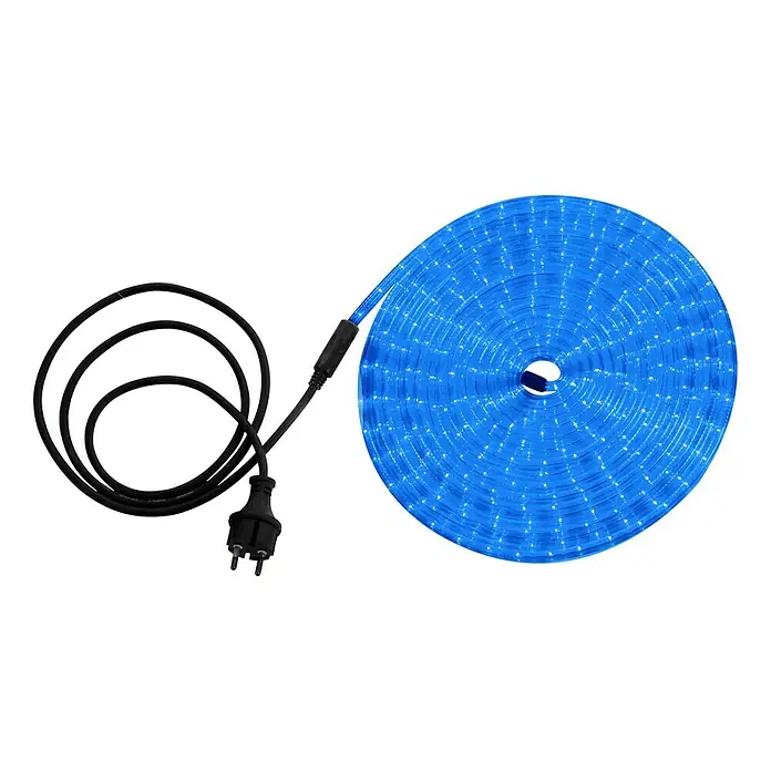 Globo Tira de luces LED - Largo: 9 m, Color de luz: Azul, 12,96 W, 216 lm - Tira de luces LED azul enrollada con cable de alimentación y enchufe, ideal para iluminación festiva y decorativa.