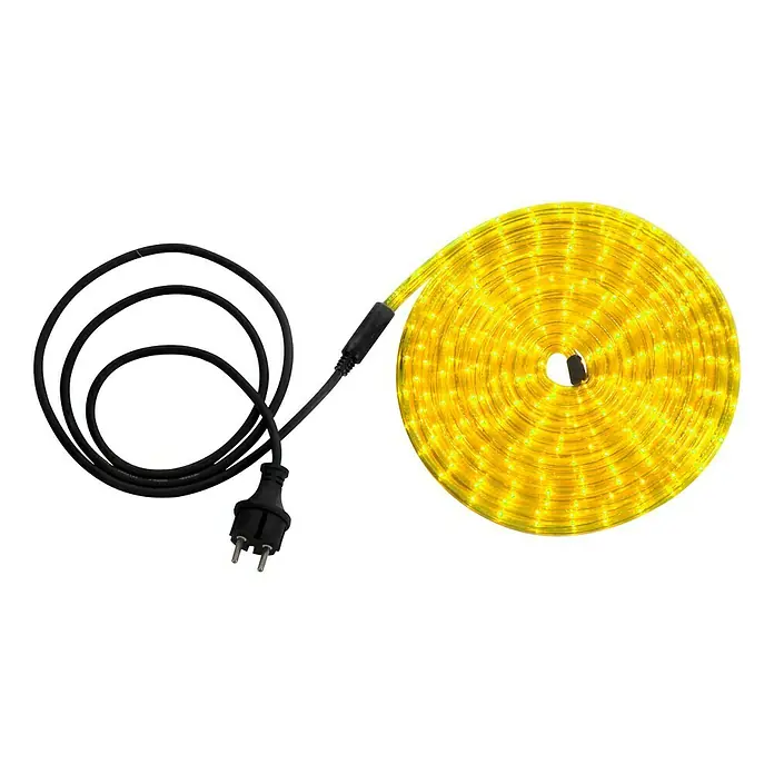 Globo Tira de luces LED - Largo: 6 m, Color de luz: Amarillo, 8,64 W, 87 lm - Guirnalda de luces LED amarilla, enrollada con cable de alimentación y enchufe negros, ideal para iluminación decorativa interior y exterior.