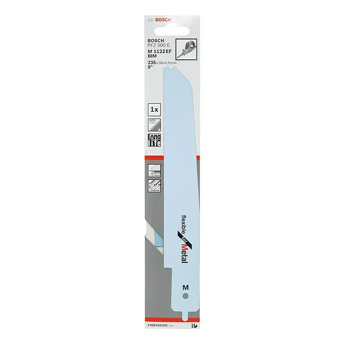 Bosch Säbelsägeblatt M 1122 EF - Metall, Zahnabstand: 1,4 mm - Bild einer Bosch M 1122 EF BIM Säbelsäge, flexibel für Metall, 235 mm lang, geeignet für die PFZ 500 E.