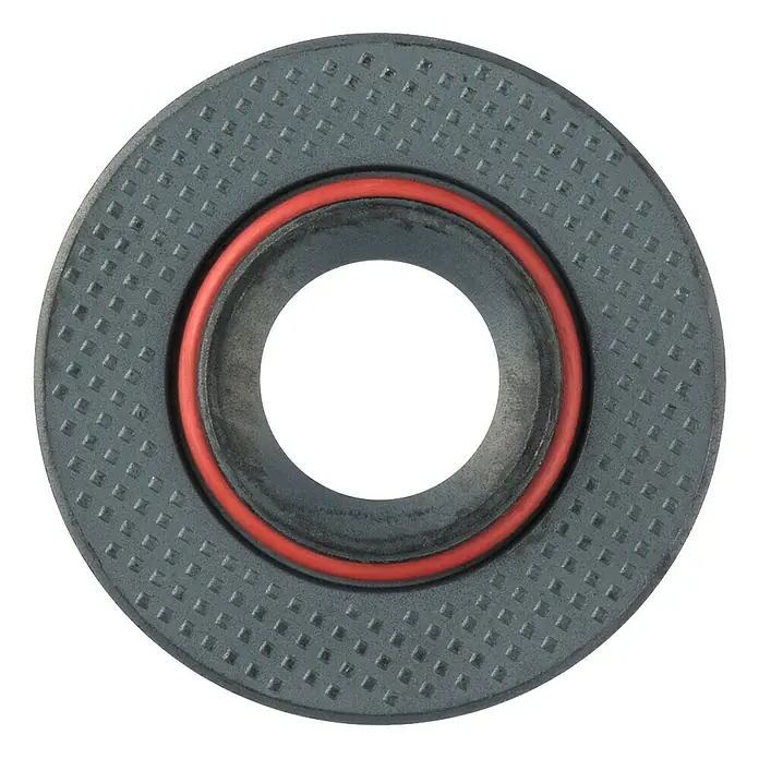 Aufnahmeflansch für Winkelschleifer - 14 mm, 1 Stk. - Dichtungsscheibe: Eine graue Metallscheibe mit quadratischer Oberfläche und einem roten Dichtungsring um die Öffnung.