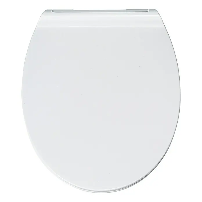 Poseidon Tapa de WC Flat - Duroplast, Blanco, Con caída amortiguada - Primer plano de un asiento de inodoro blanco con un diseño elegante, ideal para baños modernos. Ofrece comodidad y se integra perfectamente con cualquier decoración de baño.