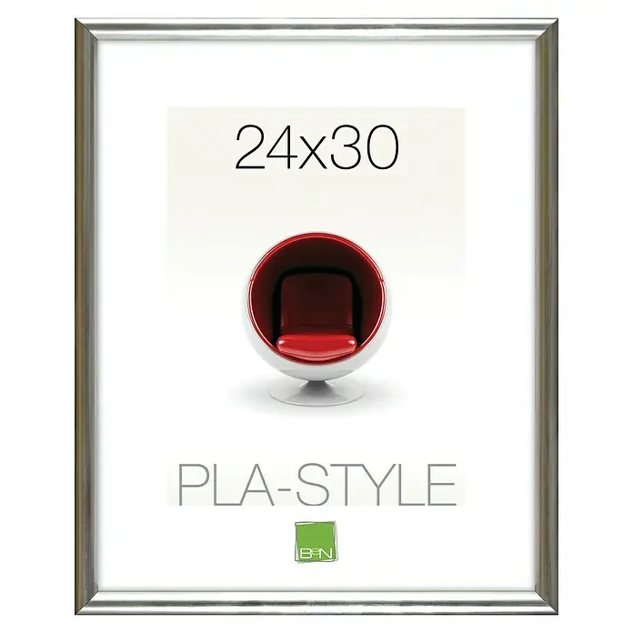 Marco de plástico Pla-Style - 24 x 30 cm, Plateado - Marco de fotos plateado PLA-Style para fotos o arte de 24x30 cm, ideal para una decoración de pared elegante en tu hogar.