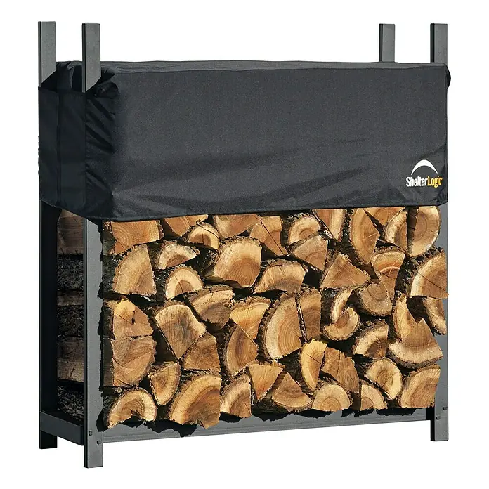 ShelterLogic Kaminholzregal - 119,4 x 36,3 x 119 cm, Stahl, Schwarz - Brennholzregal mit Abdeckung von ShelterLogic, gefüllt mit Holzscheiten. Praktisch für die Lagerung und zum Schutz vor Witterungseinflüssen.