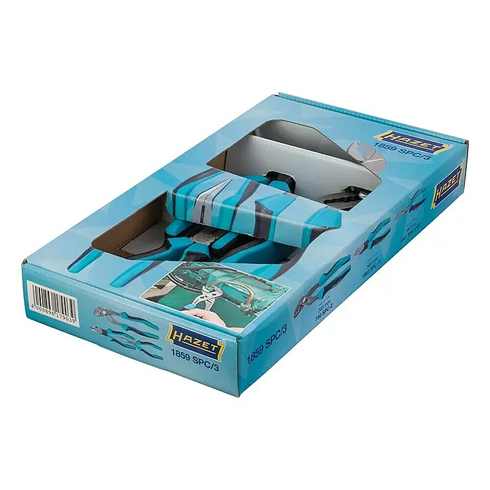 Hazet Zangen-Set 1859SPC/3 - 3 -tlg. - Hazet Zangensatz 1859 SPC/3 in blauer Verpackung. Das Set beinhaltet verschiedene Zangen für unterschiedliche Anwendungen, ideal für Werkstatt und Heimwerker.