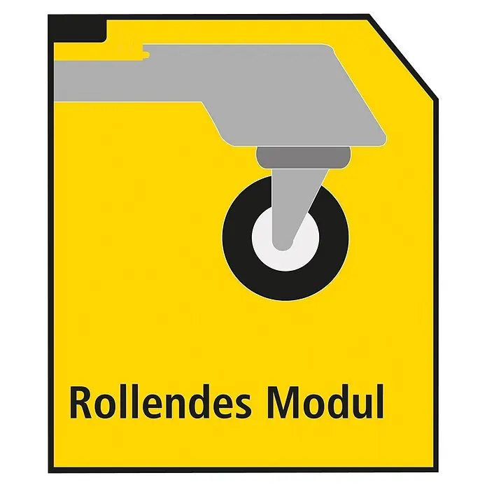 Stanley TSTAK Transportroller - 43,6 x 48,6 x 18,1 cm, Traglast: 100 kg - Gelbes Schild mit einer Rollenmodul-Illustration und dem Text "Rollendes Modul".