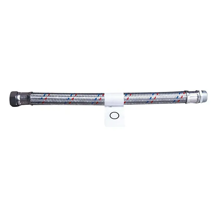 Panzerschlauch - Länge: 50 cm, Außengewinde: 1″, Innengewinde: 1″ - Flexibler Wasserhahnanschluss mit Edelstahlgeflecht und Kennzeichnung, ideal für Sanitärinstallationen.