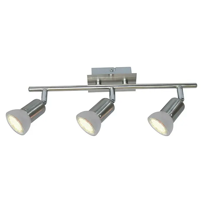 Tween Light Regleta LED Xeno - 3,2 W, L x An x Al: 8 x 38 x 13 cm, Número de bombillas: 3 ud., GU10 - Foco de techo plateado de 3 luces con cabezales ajustables para una iluminación flexible de la habitación.