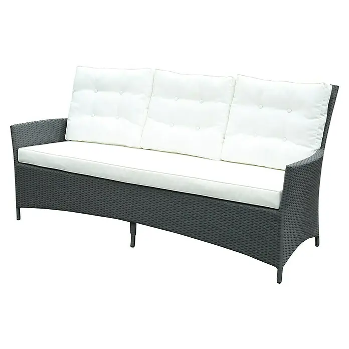 Sunfun Ersatzkissen - Weiß, Passend für: Sunfun Neila 3er-Loungesofa 180 cm - Graues Rattan-Sofa mit drei weißen Sitz- und Rückenkissen. Das Sofa ist ideal für den Garten oder die Terrasse.