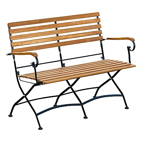 Sunfun Moni Banco de jardín (An x Pr x Al: 120 x 57 x 90 cm, Madera de acacia, Marrón natural/Negro, Abatible)