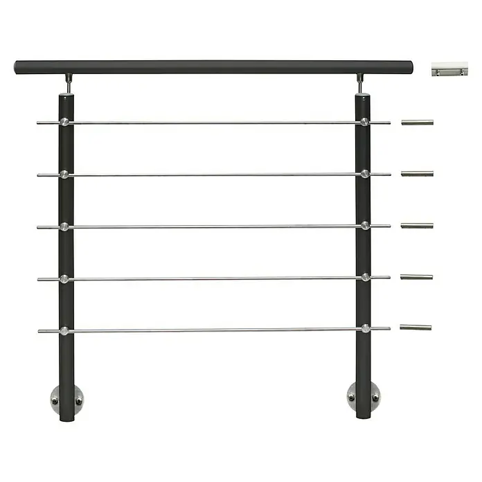 Treba Frewa Geländer-Set AG5 - Seitenmontage, Aluminium, Anthrazit, Edelstahl, Länge: 150 cm - Moderne Geländerkonstruktion mit horizontalen Edelstahlseilen und dunklen Pfosten für stilvolle Sicherheit.