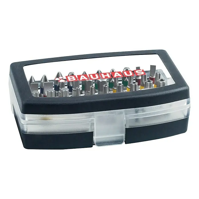 BAUHAUS Bit-Set - 32 -tlg., Bitlänge: 25 mm - Bauhaus Bit-Set in einem transparenten Aufbewahrungsbehälter, ideal für Heimwerker und Profis. Vielseitiges Zubehör für Schraubarbeiten.