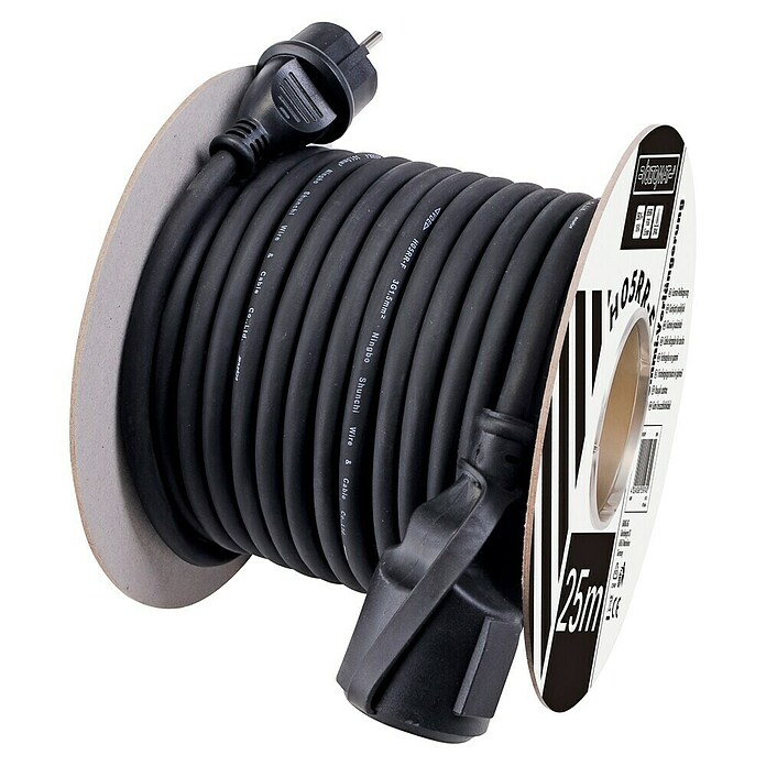 Voltomat Cable de extensión de goma (25 m, Negro, IP44, H05RR-F3G1,5)