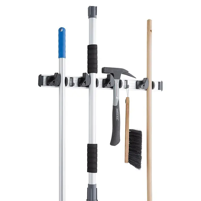 Gardol Gerätehalter - Länge: 60 cm, Mit Adapter - Wandhalterung mit verschiedenen Werkzeugen wie Hammer, Besen und Stiel, ideal für die Aufbewahrung in Garage oder Abstellraum.