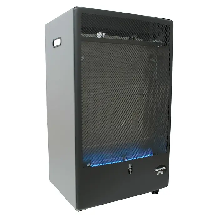 Admiral Gasheizer Blue Belle - 4,2 kW, Piezo-Zündung, Anwendungsbereich: Innen - Nahaufnahme eines "Admiral Blue Belle" Gasheizgeräts mit blauen Flammen, das ein Gefühl von Wärme und Effizienz vermittelt.