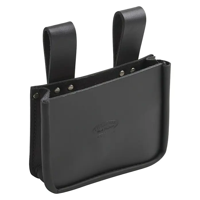 Nageltasche - Leder - Schwarze Werkzeugledertasche zur Befestigung am Gürtel mit Nieten verstärkt, ideal für Handwerker zur Aufbewahrung von Werkzeugen.
