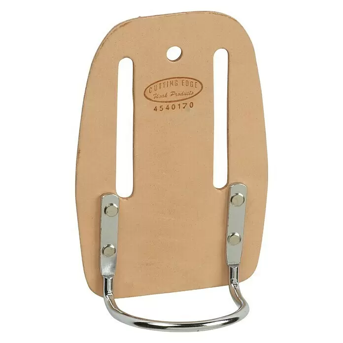 Soporte para martillos - Específico para: Martillos, Piel - Soporte de cuero marrón claro para herramientas con dos ranuras para el cinturón y un lazo metálico cromado para colgarlas.