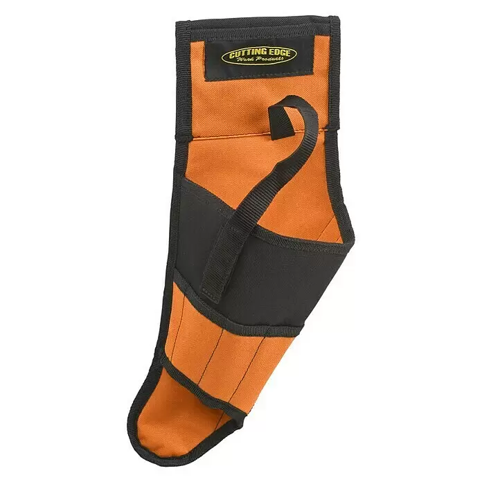 Soporte portaherramientas - Específico para: Taladros, Nylon - Funda de herramientas de lona naranja y negra con presilla para cinturón y etiqueta 'Cutting Edge Work Products'.